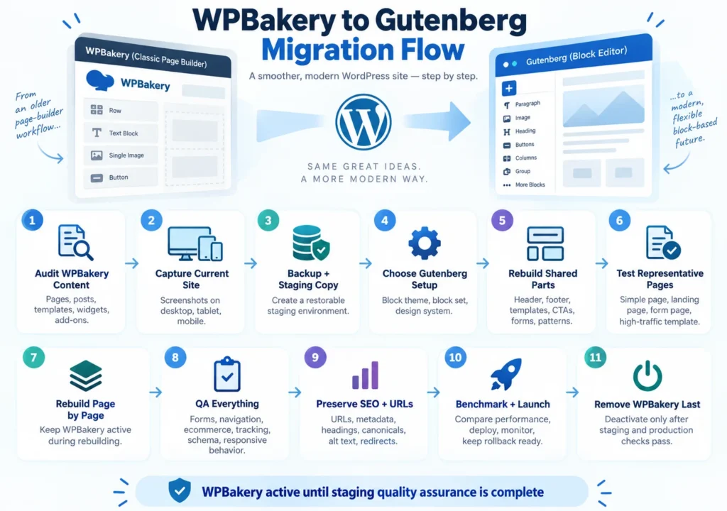 Gutenberg vs Elementor vs WPBakery: Which Should You Use? 3 Safe sequence for migrating a WPBakery site to Gutenberg