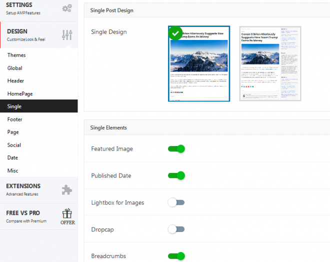 AMPforWP Design Settings