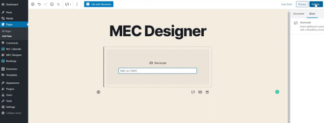 Publish Page | Elementor Shortcode Designer