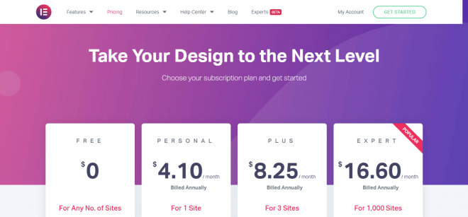 Elementor Pricing Page
