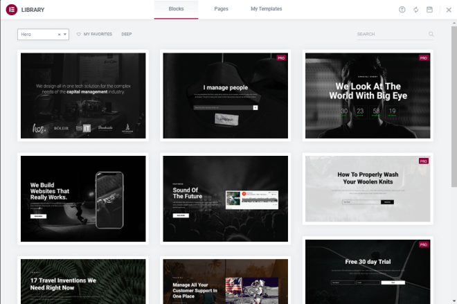 Elementor block templates library