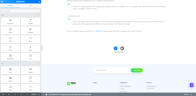 Editing a page in the Elementor editor