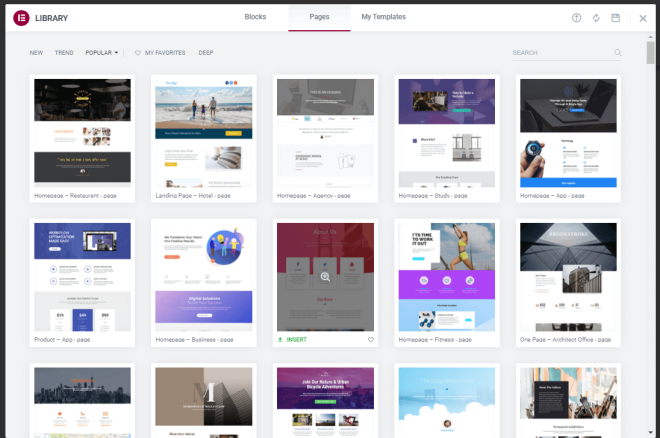 Elementor page templates library
