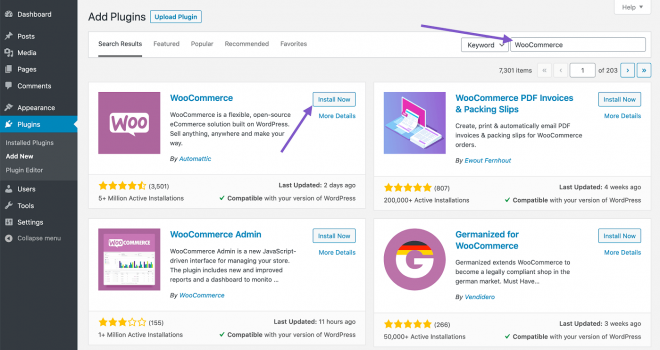 Installing WooCommerce