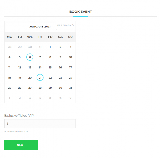 MEC New Booking Feature Calendar for Date Selection