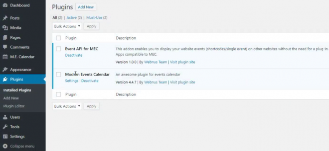 Admin Area Plugins | Modern Events Calendar Event API Addon
