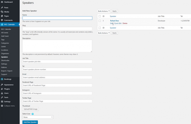 Modern Events Calendar Speakers - Admin Area