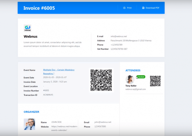 Checked by QR Code | Sell Events with Ticket & Invoice Addon
