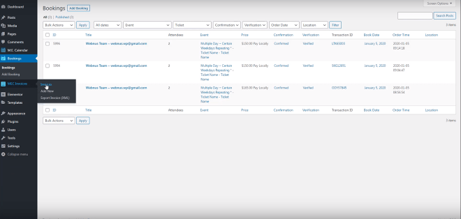 Invoices Menu | Sell Events with Ticket & Invoice Addon Invoices Menu | Sell Events with Ticket & Invoice Addon