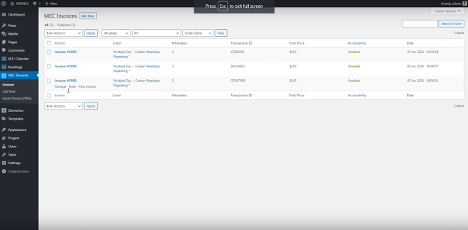 New Invoices List | Sell Events with Ticket & Invoice Addon New Invoices List | Sell Events with Ticket & Invoice Addon