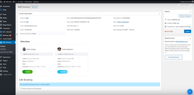 Check & Uncheck | Edit Invoice | Sell Events with Ticket & Invoice Addon Check & Uncheck | Edit Invoice | Sell Events with Ticket & Invoice Addon