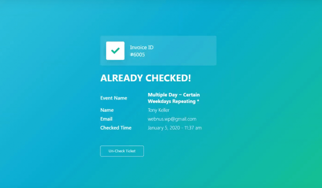 Already Checked | Sell Events with Ticket & Invoice Addon