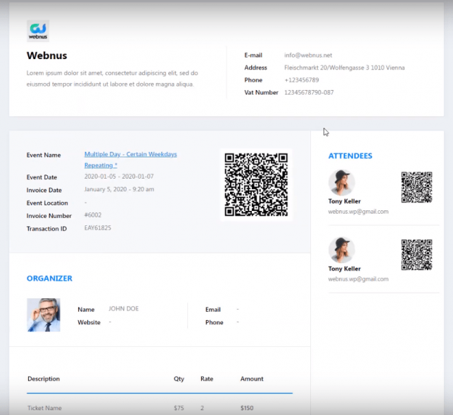 Sample Invoice (Modern Skin) | Sell Events with Ticket & Invoice Addon
