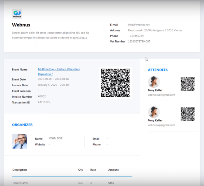 Sample Invoice (Modern Skin) | Sell Events with Ticket & Invoice Addon Sample Invoice (Modern Skin) | Sell Events with Ticket & Invoice Addon