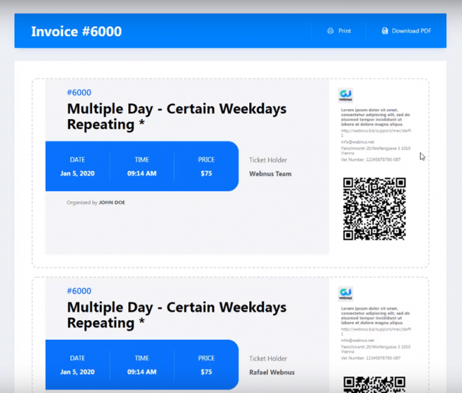 Sample Invoice (Ticket Skin) | Sell Events with Ticket & Invoice Addon